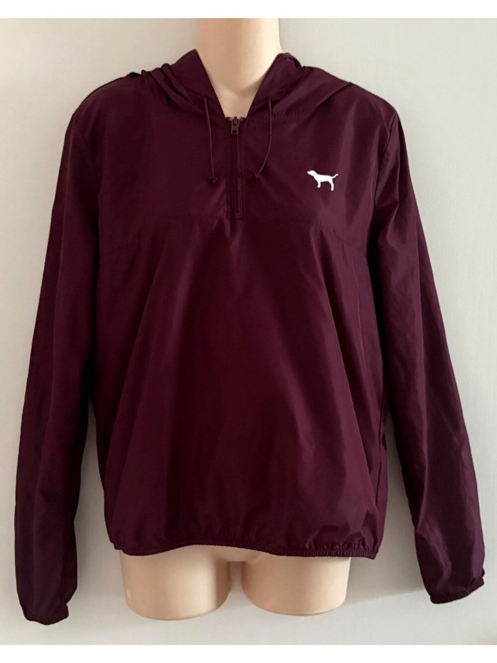 Victoria's Secret PINK Maroon Windbreaker Jacket XS-S 1/4 Zip Hooded Lightweight